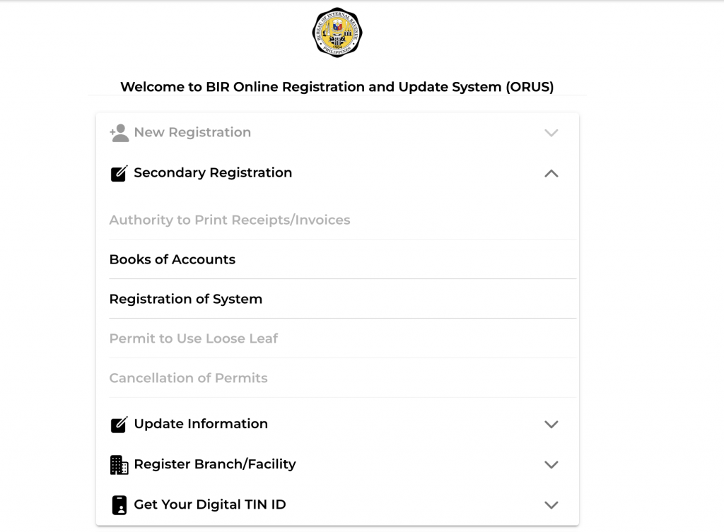 How to Register at ORUS.BIR.GOV.PH Sample screen